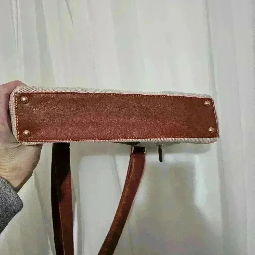 Derek Alexander cream canvas and brown leather shoulder bag - Picture 9 of 9